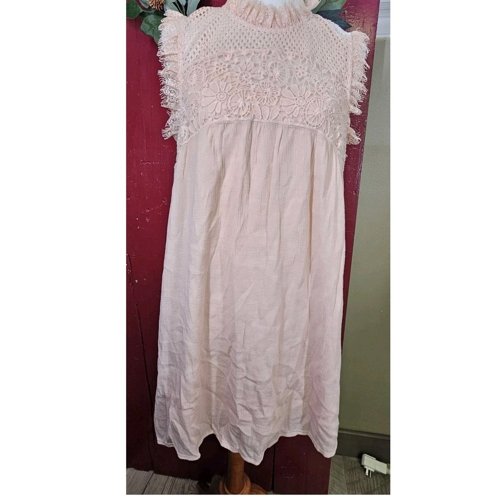 Hinge Womens lace, fringe sleeveless sheath dress with liner Size 1